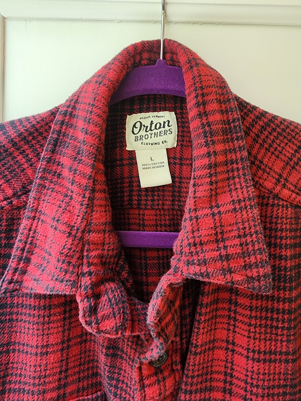 Orton Brothers Red Black Buffalo Plaid Flannel Shirt Men’s Large Heavyweight - Picture 3 of 5